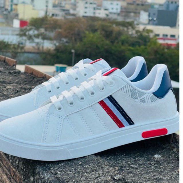 Sapatênis casual masculino branco e preto leve confortavel