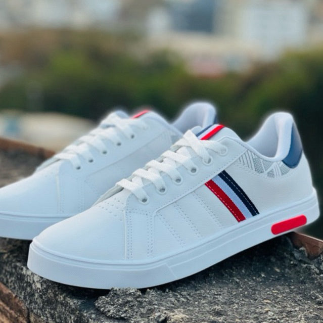 Sapatênis casual masculino branco e preto leve confortavel