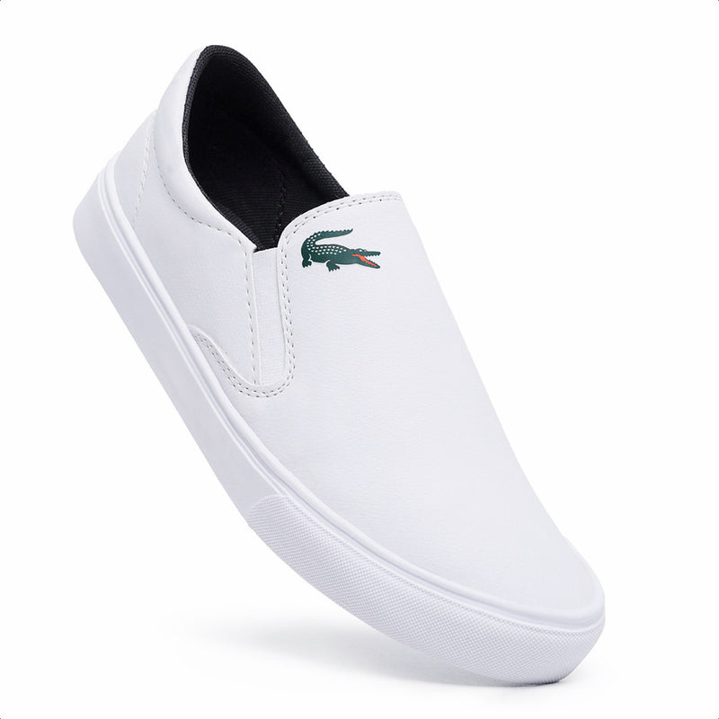 Tênis Lacoste Praya Slip-On Branco Masculino Casual Sem Cadarço Leve e Confortável