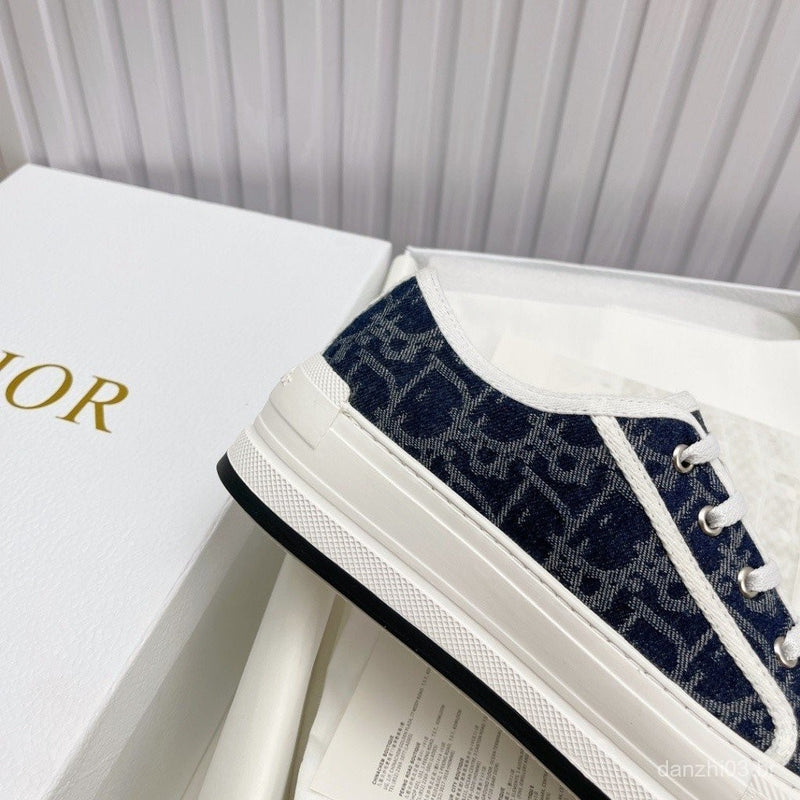 Dior 24ss novo estilo senhoras carta sapatos de lona sola grossa