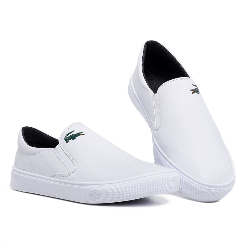 Tênis Lacoste Praya Slip-On Branco Masculino Casual Sem Cadarço Leve e Confortável