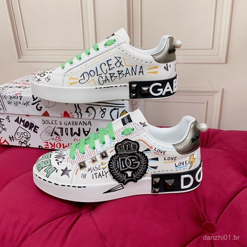 D&G 2024 Tênis Casuais Masculinos Low-Top Design de Verão com Sola Grossa em Grafite