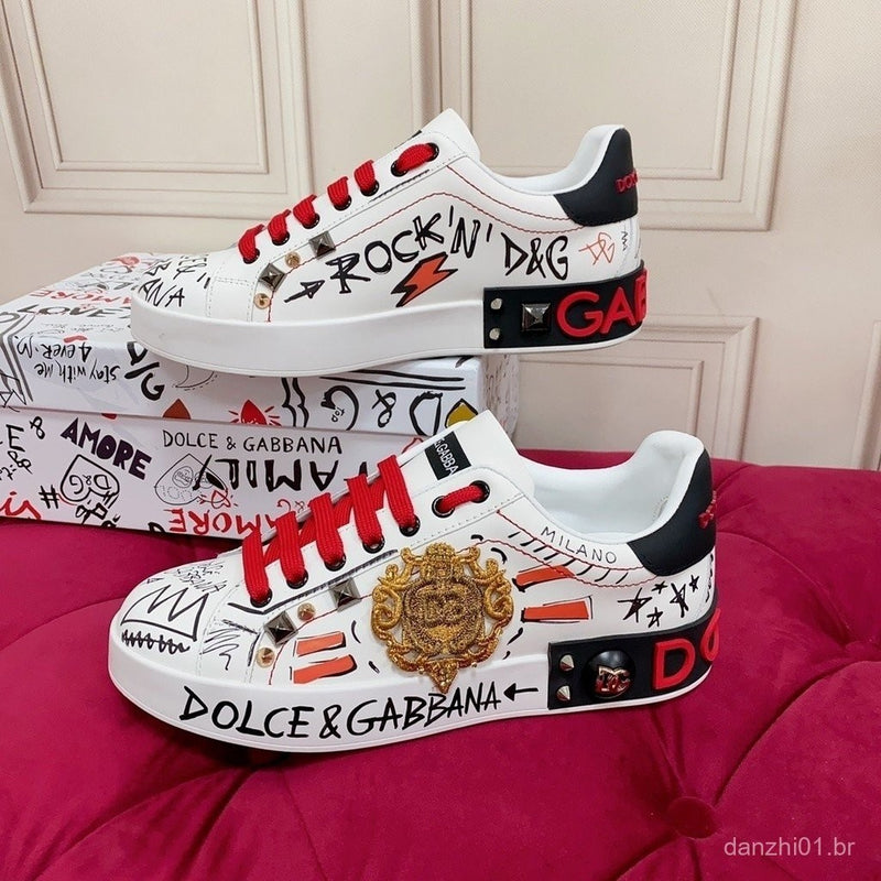 D&G 2024 Tênis Casuais Masculinos Low-Top Design de Verão com Sola Grossa em Grafite